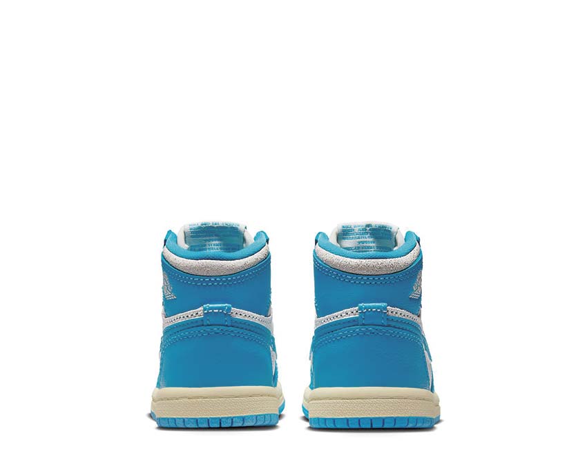 Jordan 1 Retro High OG UNC Reimagined TD détail — cuir craquelé style vintage UNC Jordan