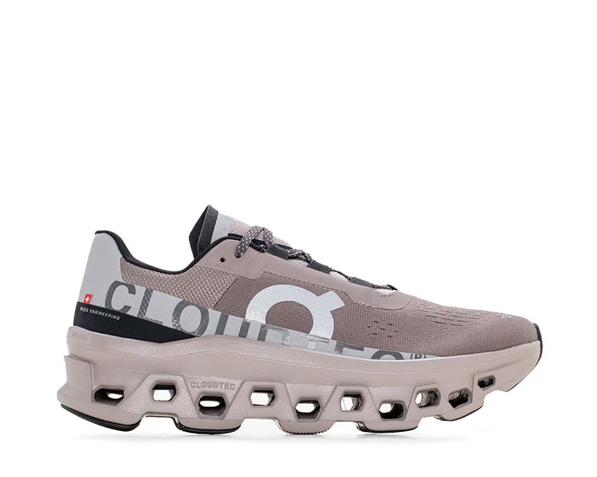 On Cloudmonster W Cinder/Fog — zapatilla running mujer amortiguación CloudTec máximo