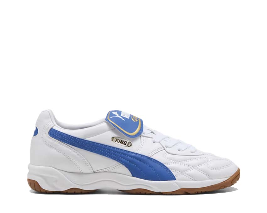Puma King Indoor White Mountain Blue — sneaker unisexe indoor cuir blanc bleu
