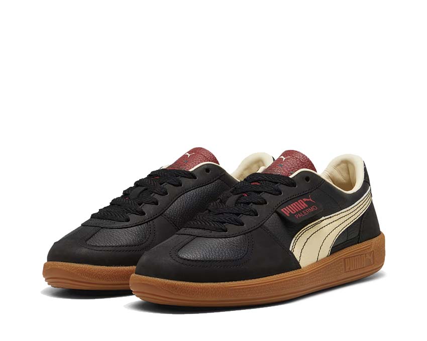 Puma Palermo Players Lane Black Intense Red vista lateral — cuero bicolor
