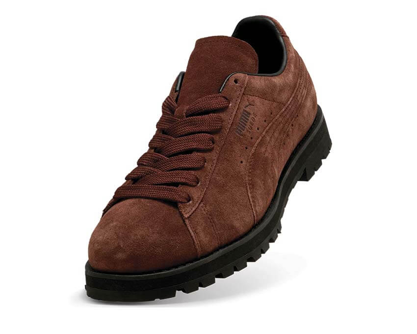 Puma Suede Vibram Chocolat vue latérale — daim chocotart semelle Vibram