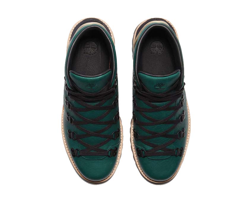 Timberland Authentic Hike Mid Boot Dark Green Full Grain détail — tige cuir et languette rembourrée