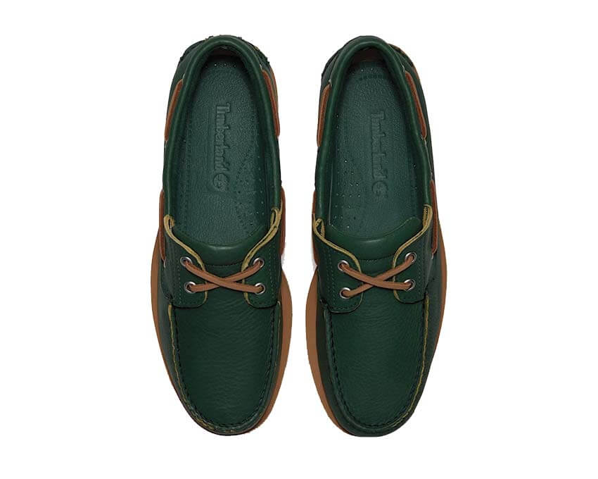 Timberland Classic Boat Shoe Medium Green détail — cuir vert et finitions classiques