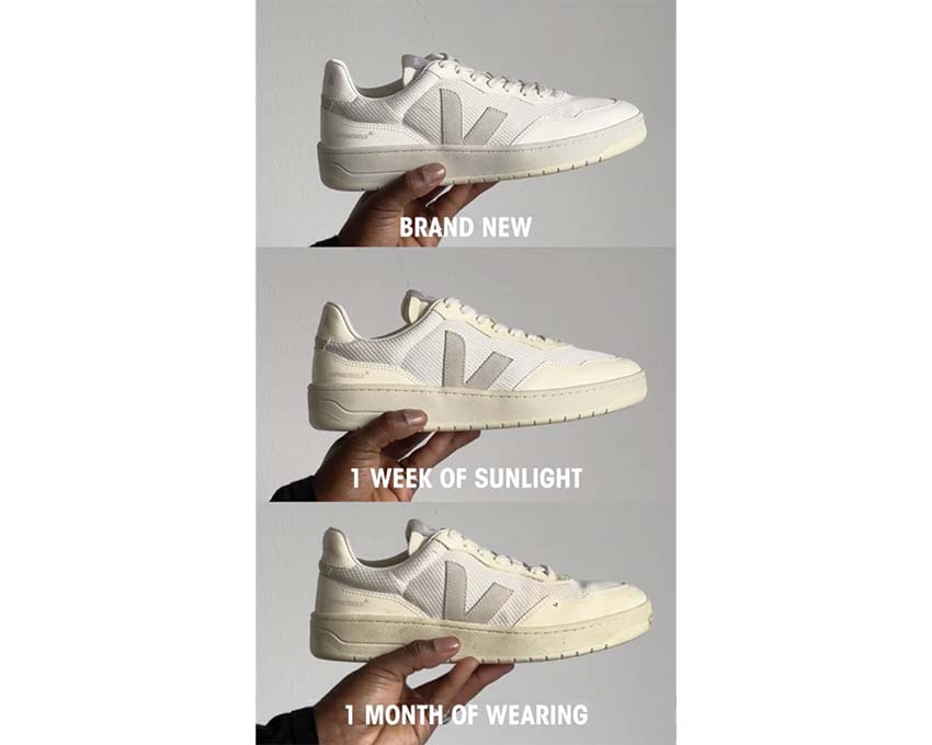 Veja X Asphaltgold Alveomesh Gravel detalle — branding Asphaltgold collab