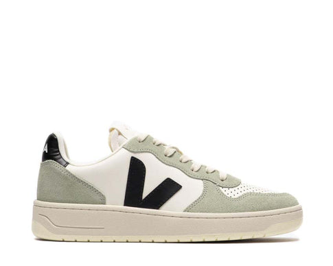 Veja V-10 Leather Pure Black Clay — zapatilla mujer cuero negro arcilla