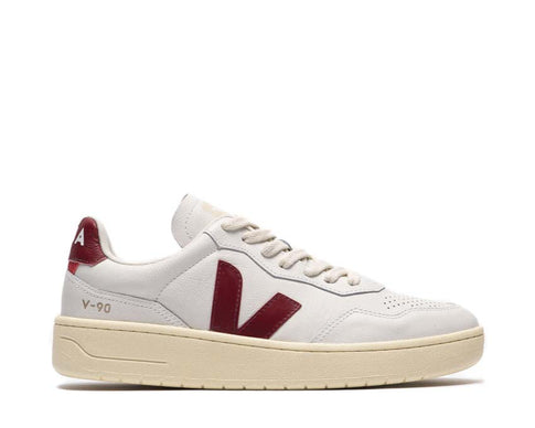 Veja V-90 O.T. Leather White Marsala — zapatilla mujer cuero blanco burdeos