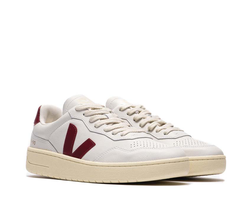 Veja V-90 O.T. Leather White Marsala suela — suela perfil alto