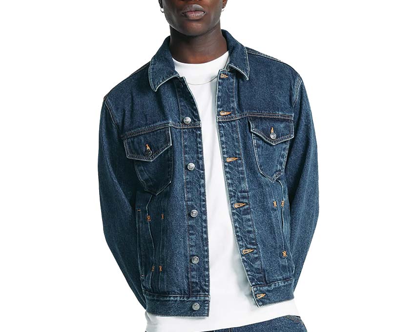 Daily Paper Bomi Denim Jacket Blue detail — contrasting stitching