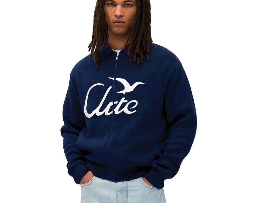 Arte Bird Logo Knit Navy vue latérale — tricot fin logo brodé