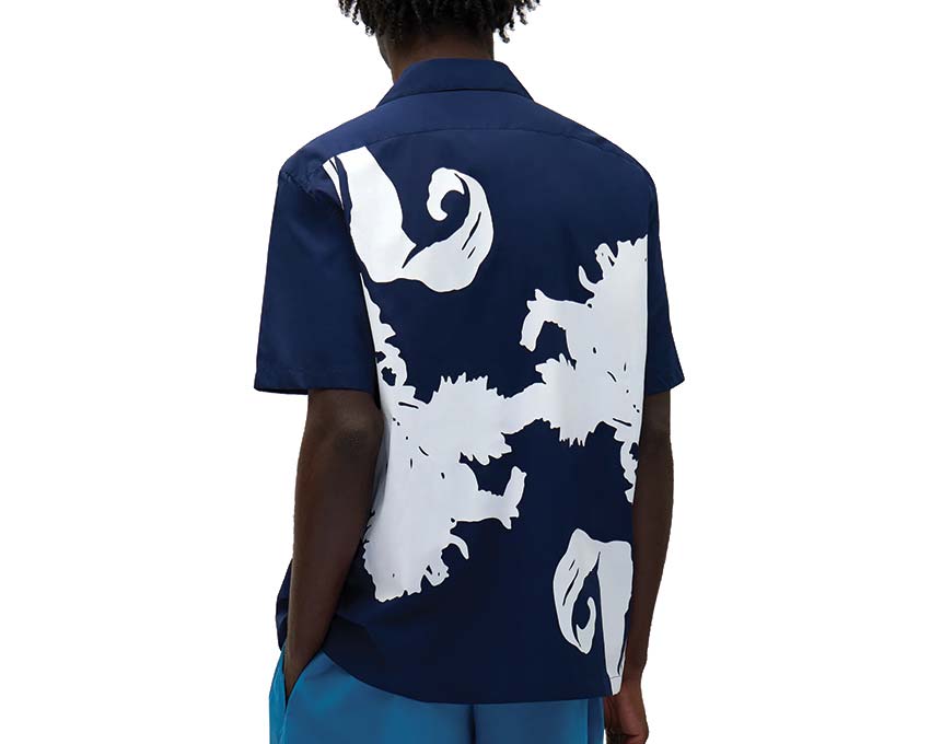 Arte Big Flower Shirt White Navy détail — motif fleur col