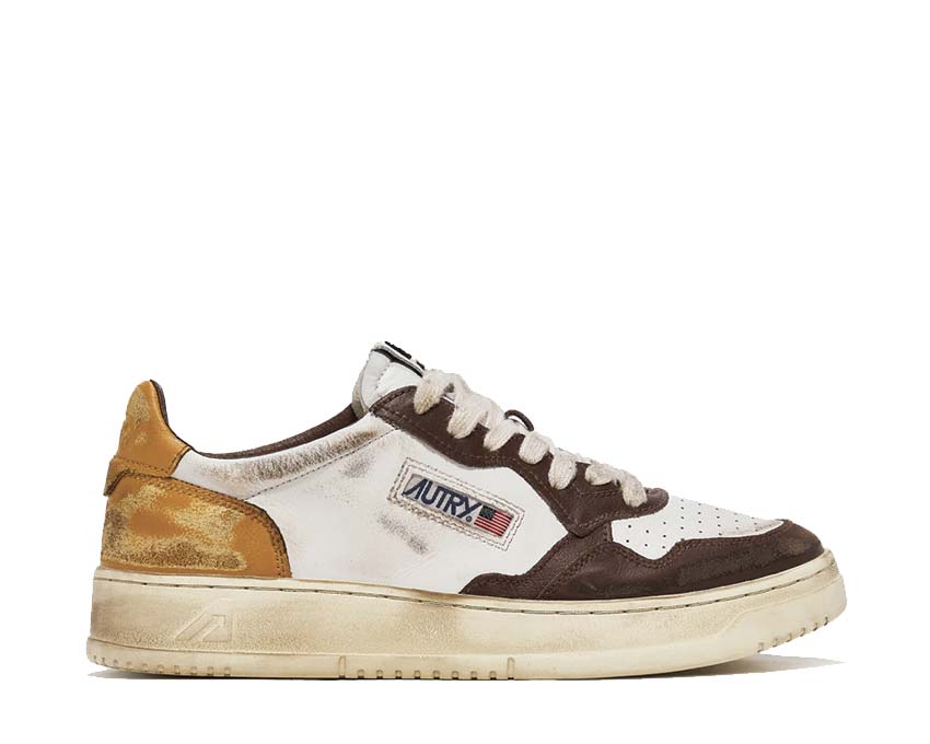 Autry Super Vintage Low Leat White Brown — men's sneaker two-tone leather