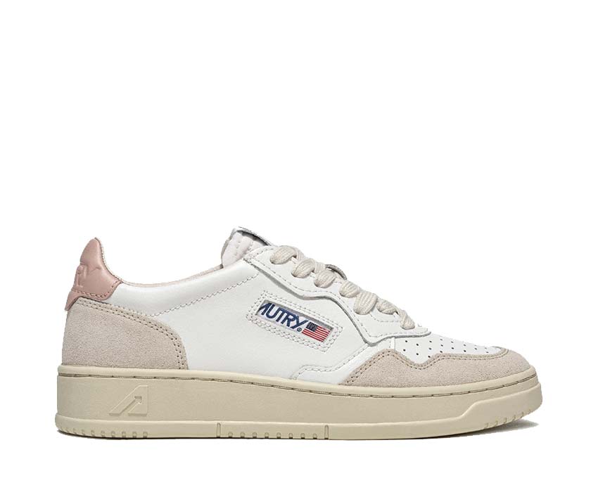 Autry Medalist Low White Powder — sneaker femme cuir et daim blanc poudré