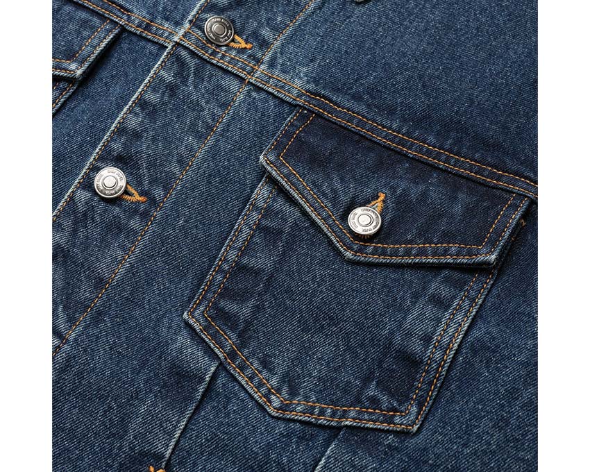 Daily Paper Bomi Denim Jacket Blue detail — closed front pockets
