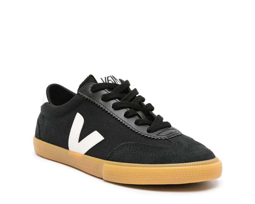 Veja Volley Black/White vista lateral — lona algodón orgánico