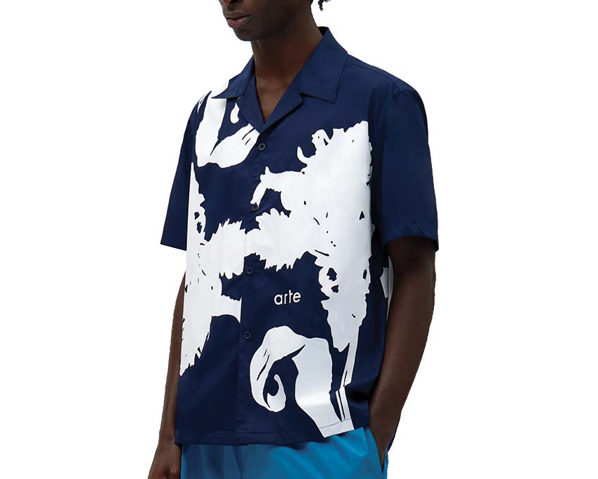 Arte Big Flower Shirt White Navy vue latérale — imprimé floral dos