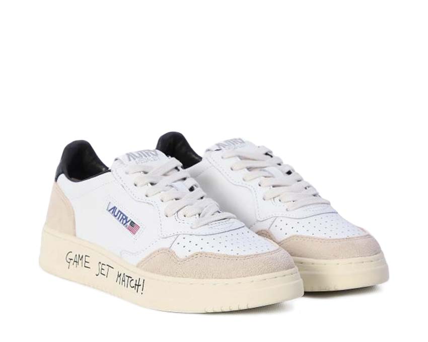 Autry Medalist Low White Natural side view — smooth plain white leather