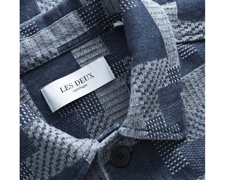 Les Deux Layton Denim Jacquard Overshirt Dark Denim Blue 432432