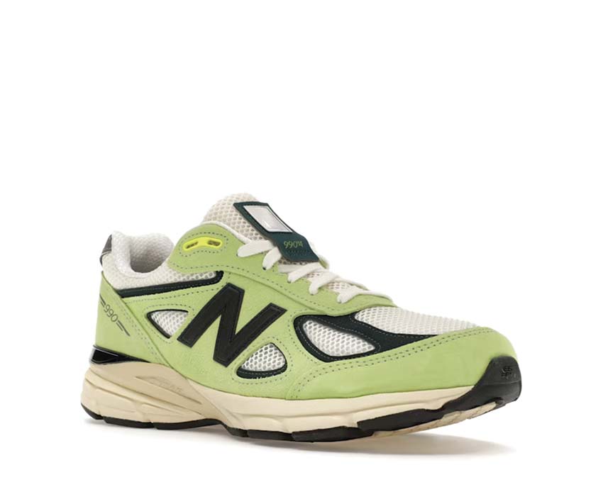 New Balance 990v4 Made in USA Hi-Lite side view — premium suede and mesh upper
