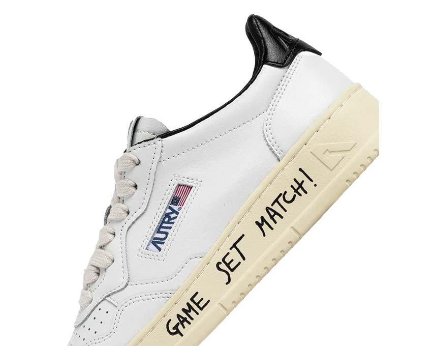 Autry Medalist Low Match White Black side view — smooth two-tone Match leather