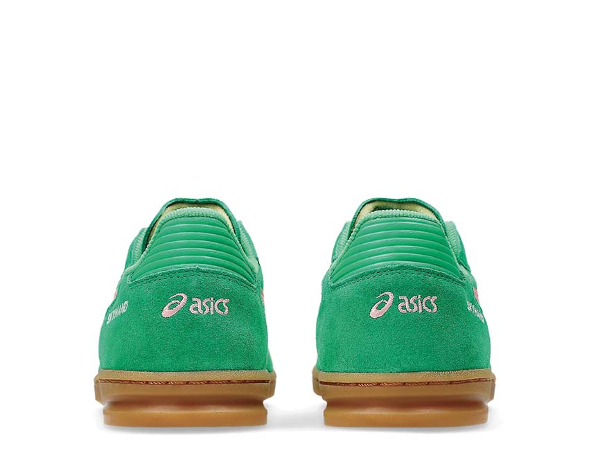 Asics Skyhand OG Cilantro/Grapefruit detalle — cuero y mesh premium