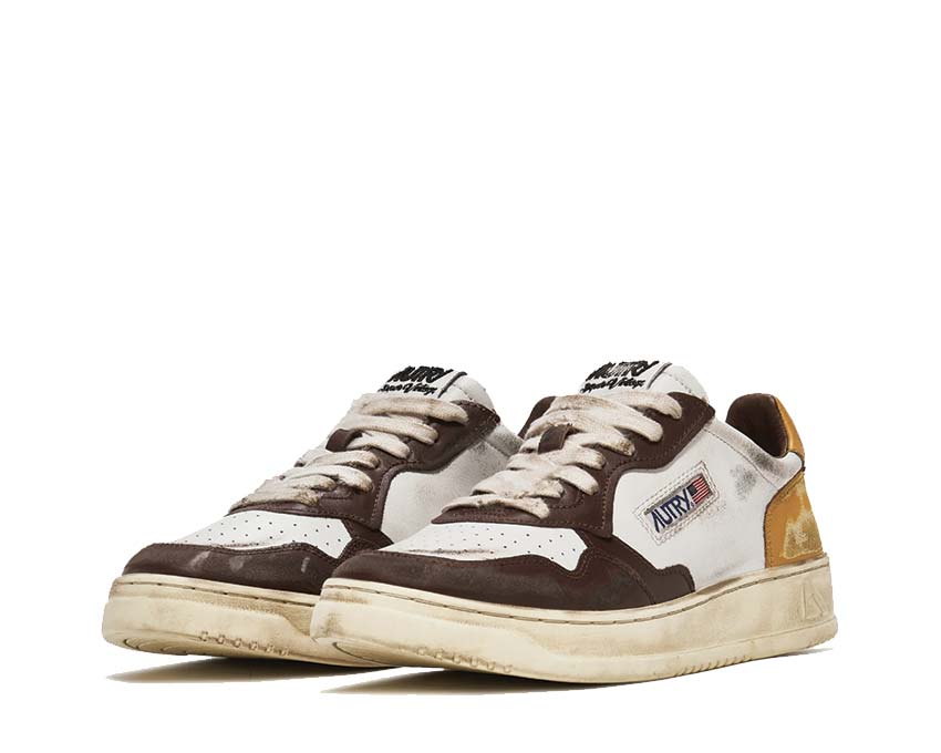 Autry Super Vintage Low Leat White Brown side view — white and brown leather