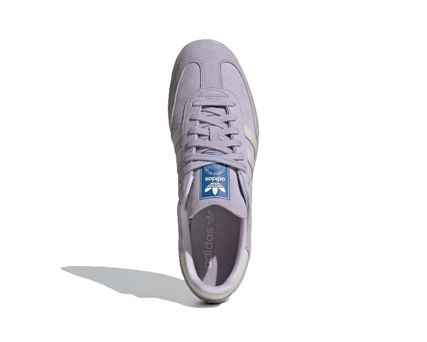 Adidas Samba OG Silver Dawn detalle — T-Toe plateado y Three Stripes tonal