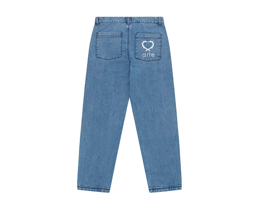 Arte Poage Back Heart Pants Denim side view — heart embroidery detail