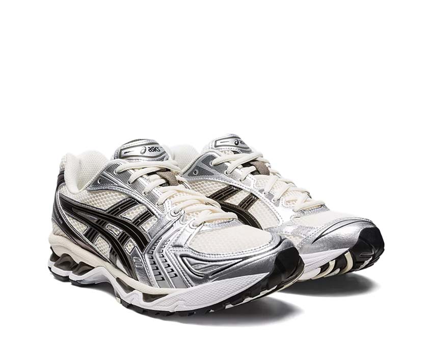 Asics Gel Kayano 14 Cream Black vista lateral — parte superior de malla