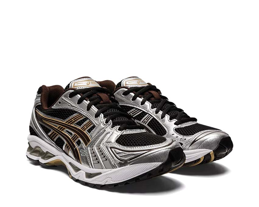 Asics Gel Kayano 14 Black Coffee vue latérale — tige mesh
