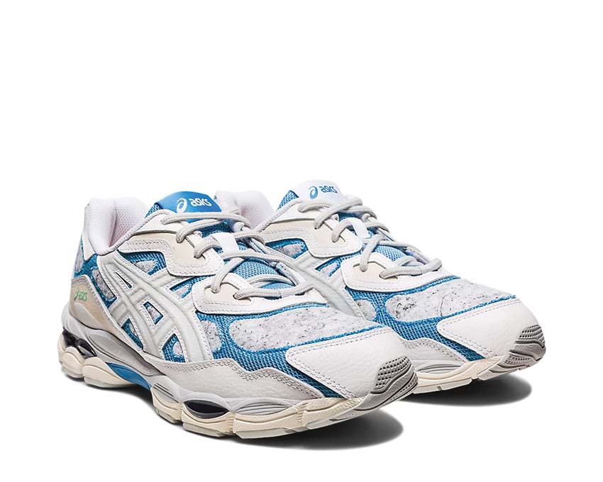 Asics Gel NYC White/Dolphin Blue side view — vintage mesh and leather upper