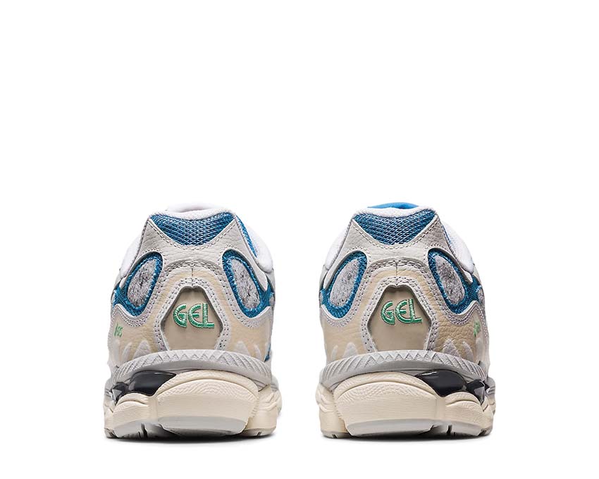 Asics Gel NYC White/Dolphin Blue detail — mesh and leather urban style