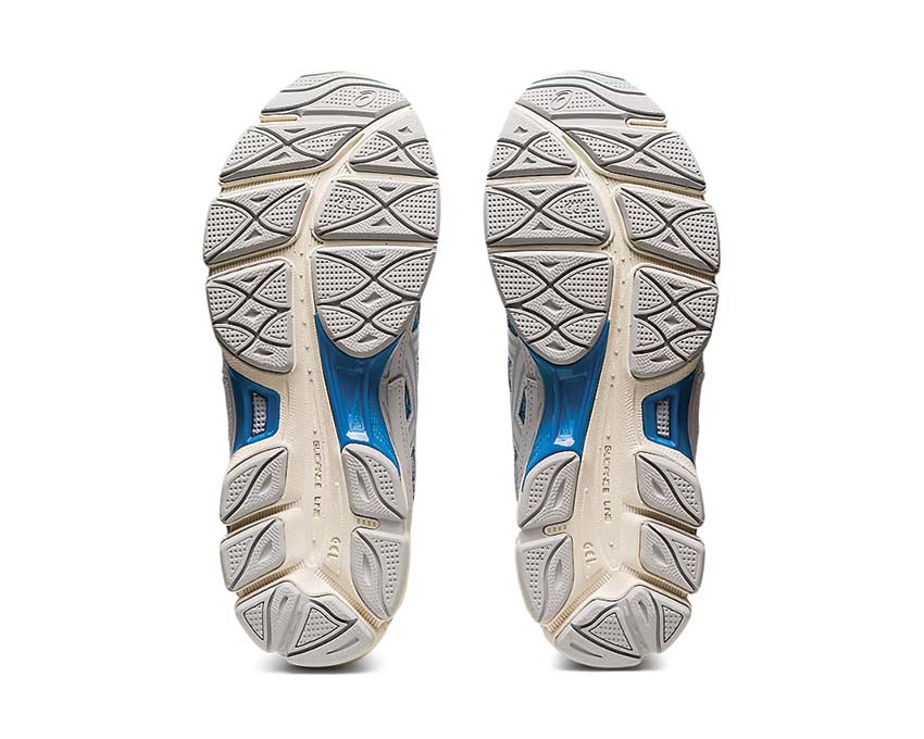 Asics Gel NYC White/Dolphin Blue rear view — Gel heel vintage cushioning