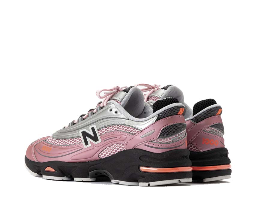New Balance 1000 Pink Taffy detail — leather and mesh overlays pastel pink