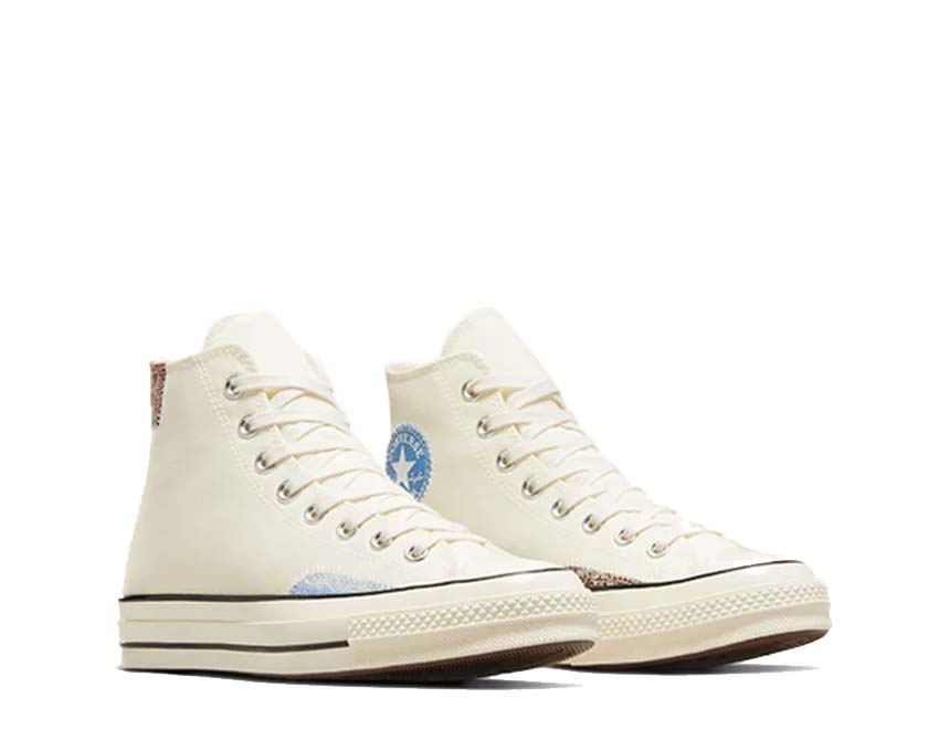 Converse Chuck 70 Hi Egret Light Blue vista lateral — lona blanco crema azul