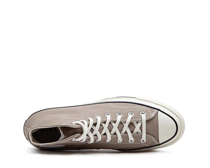 Converse Chuck 70 Hi Sand/Chocolate detail — ankle patch two-tone canvas