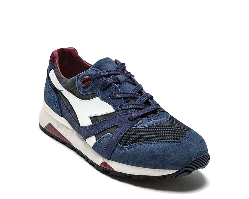Diadora N9000 Italia Insignia Blue side view — two-tone leather profile