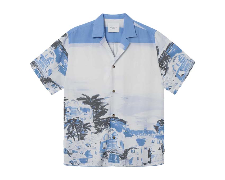 Les Deux Coastal AOP SS Shirt Washed Denim Blue — chemise unisexe AOP denim