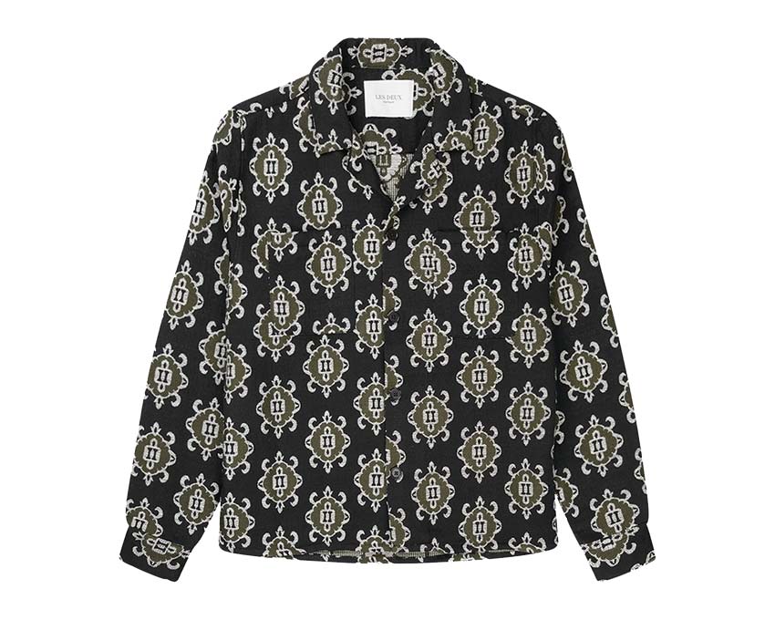 Les Deux Isaac Jacquard Overshirt Black Olive — chaqueta unisex jacquard oversize