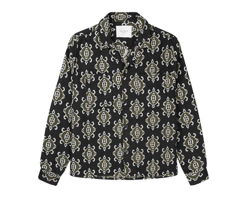 Les Deux Isaac Jacquard Overshirt Black Olive — chaqueta unisex jacquard oversize