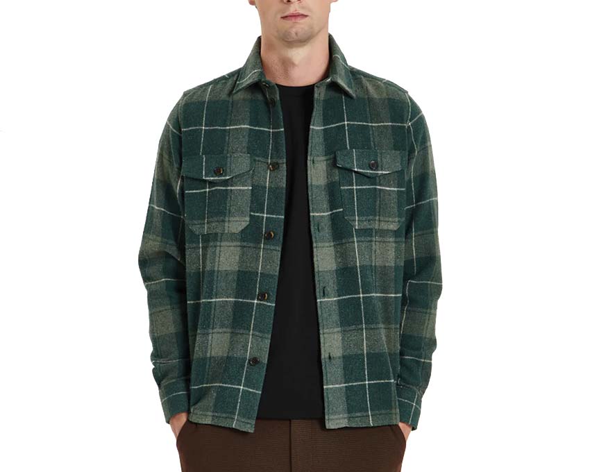 Les Deux Lennon Check Shirt Olive Dusty Moss vista lateral — franela cuadros casual