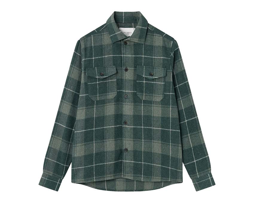 Les Deux Lennon Check Shirt Olive Dusty Moss — camisa unisex cuadros franela