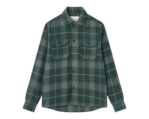Les Deux Lennon Check Shirt Olive Dusty Moss — camisa unisex cuadros franela
