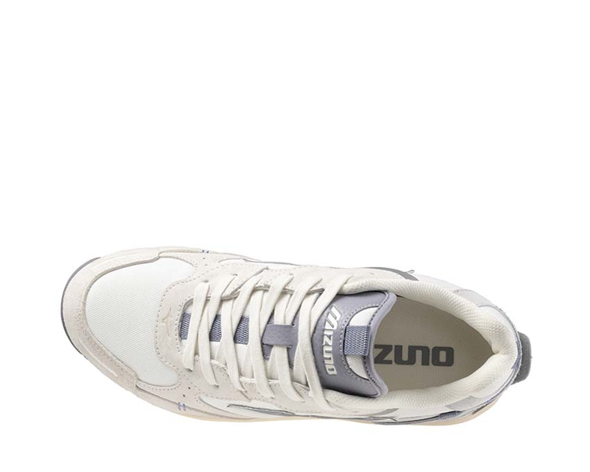 Mizuno Sky Medal Beta White Sand/Quicksilver vista lateral — mesh transpirable premium