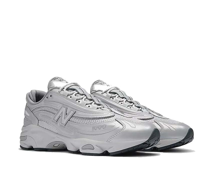 New Balance 1000 Silver Metallic Raincloud vista lateral — upper de mesh y ante