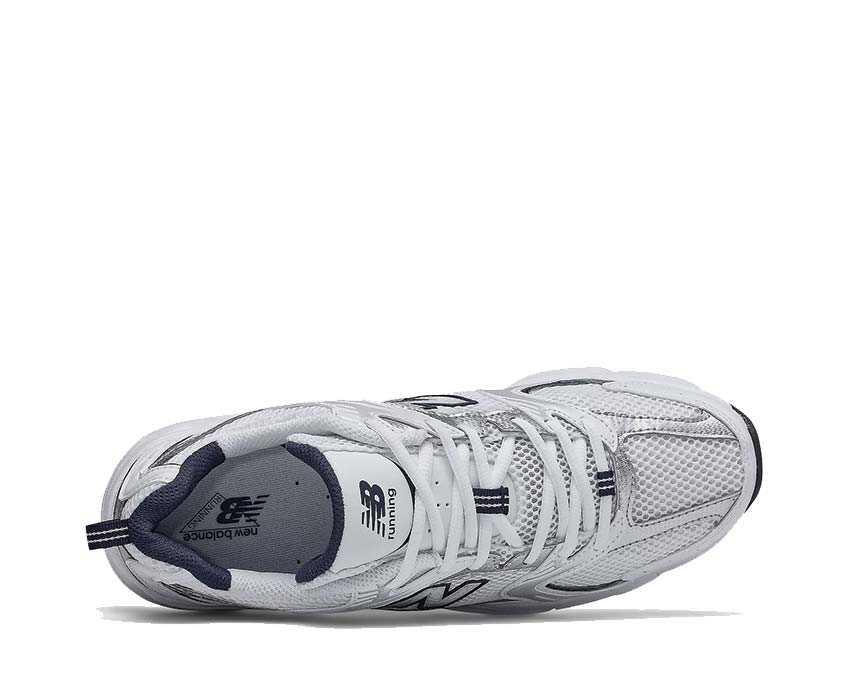 vista lateral — New Balance 530 blanco índigo mesh ante caña