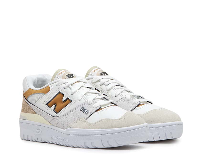 New Balance 550 W Cream Brown vista lateral — cuero y ante