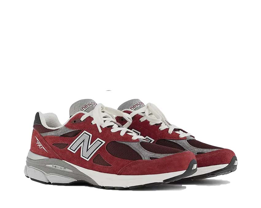 New Balance 990 Made in USA Scarlet vue latérale — tige mesh et suède