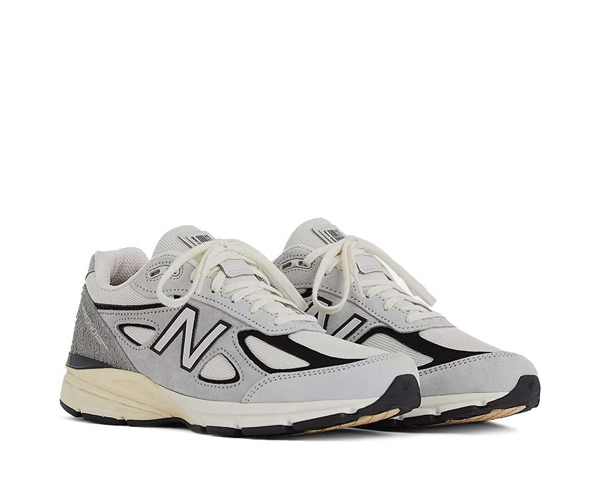 New Balance 990v4 Made in USA Grey Black side view — mesh and suede upper