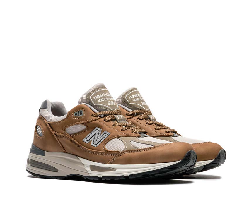 New Balance 991 V2 Made in UK Coco Mocca side view — Made in England construction