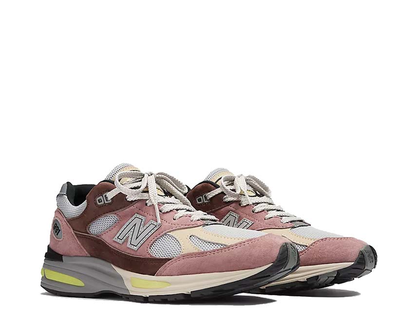 New Balance 991v2 UK Rosewood Deep Taupe side view — suede and mesh upper